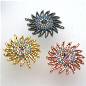 copper sun connector pave zircon, mixed color, approx 22mm [FN10593]