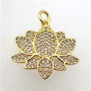 copper lotus pendant pave zircon, gold plated, approx 18-20mm [FN10595]