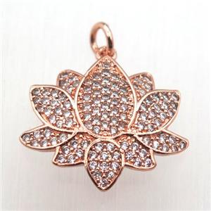 copper lotus pendant pave zircon, rose gold, approx 18-20mm [FN10596]