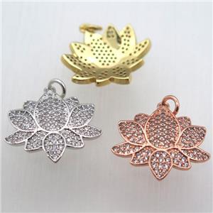 copper lotus pendant pave zircon, mixed color, approx 18-20mm [FN10597]