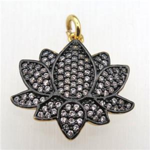 copper lotus pendant pave zircon, black plated, approx 18-20mm [FN10598]