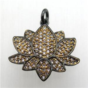 copper lotus pendant pave zircon, black plated, approx 18-20mm [FN10599]