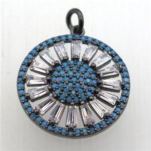 copper sun pendant pave zircon, black plated, approx 20mm dia [FN10602]