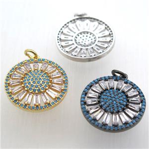 copper sun pendant pave zircon, mixed color, approx 20mm dia [FN10603]