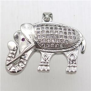copper elephant pendant pave zircon, platinum plated, approx 17-25mm [FN10616]