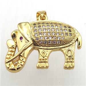 copper elephant pendant pave zircon, gold plated, approx 17-25mm [FN10617]