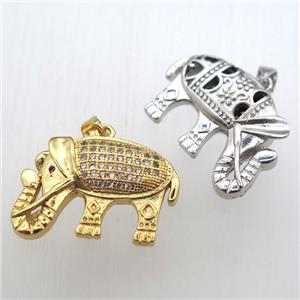 copper elephant pendant pave zircon, mixed color, approx 17-25mm [FN10618]