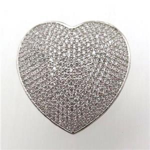copper heart connector pave zircon, platinum plated, approx 30mm [FN10619]