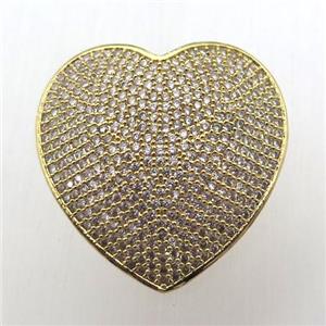 copper heart connector pave zircon, gold plated, approx 30mm [FN10620]