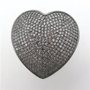 copper heart connector pave zircon, black plated, approx 30mm [FN10623]