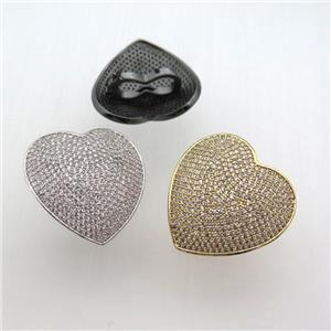copper heart connector pave zircon, mixed color, approx 30mm [FN10624]