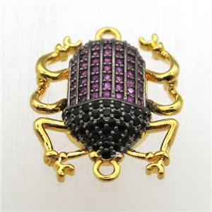 copper beetle connector pave zircon, gold plated, approx 18-20mm [FN10630]