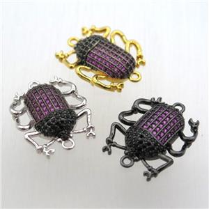 copper beetle connector pave zircon, mixed color, approx 18-20mm [FN10632]