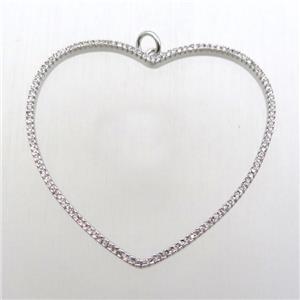 copper heart pendant pave zircon, platinum plated, approx 48mm [FN10633]