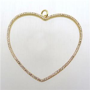 copper heart pendant pave zircon, gold plated, approx 48mm [FN10634]