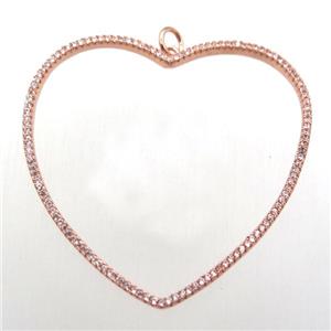 copper heart pendant pave zircon, rose gold, approx 48mm [FN10635]