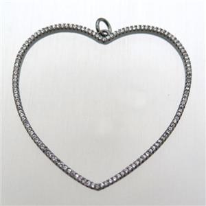 copper heart pendant pave zircon, black plated, approx 48mm [FN10636]