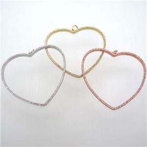 copper heart pendant pave zircon, mixed color, approx 48mm [FN10637]