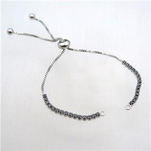 copper bracelet chain pave zircon, platinum plated, approx 3mm, 11cm length [FN10638]