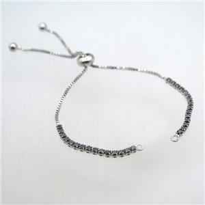 copper bracelet chain pave zircon, platinum plated, approx 3mm, 11cm length [FN10639]