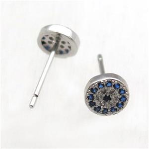 copper stud Earrings pave zircon, circle, platinum plated, approx 6mm dia [FN10652]
