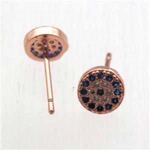 copper stud Earrings pave zircon, circle, rose gold, approx 6mm dia [FN10654]