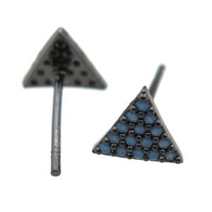 copper stud Earrings pave zircon, triangle, black plated, approx 8x8x8mm [FN10658]