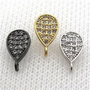copper stud Earrings pave zircon, teardrop, mix color, approx 6-10mm [FN10672]
