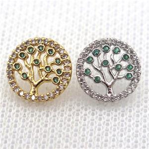 copper stud Earrings pave zircon, tree of life, mixed, approx 12mm dia [FN10679]
