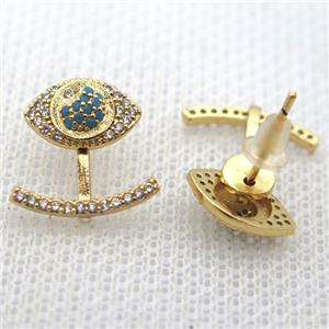 copper earring studs pave zircon, eye, gold plated, approx 6-11-14mm [FN10687]