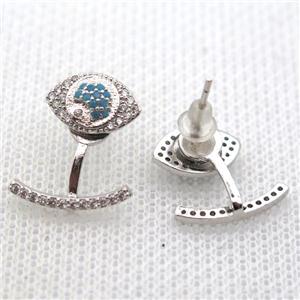 copper earring studs pave zircon, eye, platinum plated, approx 6-11-14mm [FN10689]