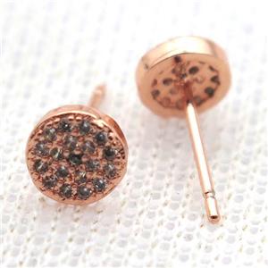 copper circle earring studs pave zircon, rose gold, approx 6mm dia [FN10695]