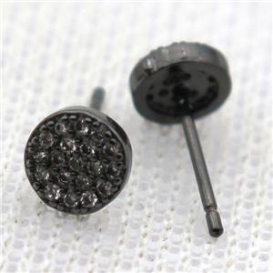 copper circle earring studs pave zircon, black plated, approx 6mm dia [FN10696]
