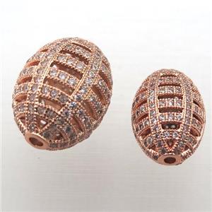 copper barrel beads pave zircon, hollow, rose gold, approx 15x20mm [FN10700-15X20MM]