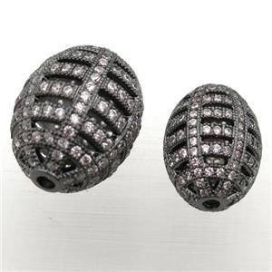 copper barrel beads pave zircon, hollow, black plated, approx 12x16mm [FN10701-12X16MM]