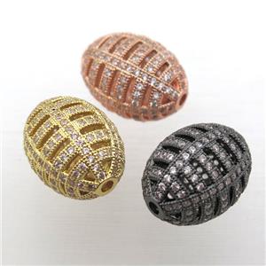 copper barrel beads pave zircon, hollow, mixed color, approx 12x16mm [FN10702-12X16MM]