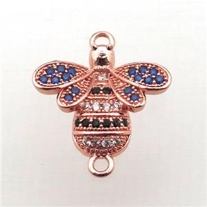 copper honeybee connector pave zircon, rose gold, approx 16-18mm [FN10705]