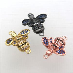 copper honeybee charm connector pave zircon, mixed color, approx 16-18mm [FN10707]