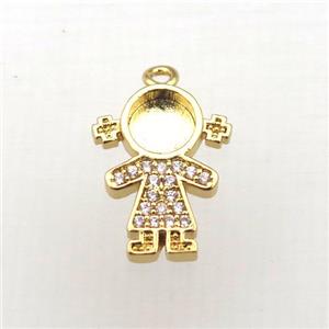 copper kids pendant pave zircon, gold plated, approx 14x14mm [FN10709]