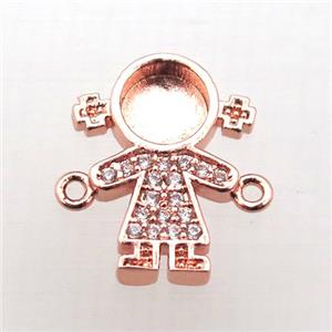 copper kids connector pave zircon, rose gold, approx 14x14mm [FN10710]