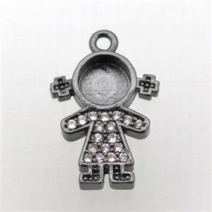 copper kids pendant pave zircon, black plated, approx 14x14mm [FN10711]