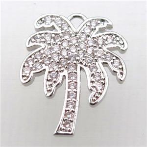 copper coconut tree pendant pave zircon, platinum plated, approx 16-20mm [FN10713]
