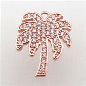 copper coconut tree pendant pave zircon, rose gold, approx 16-20mm [FN10714]