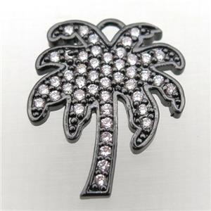 copper coconut tree pendant pave zircon, black plated, approx 16-20mm [FN10715]