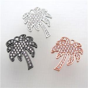 copper coconut tree pendant pave zircon, mixed color, approx 16-20mm [FN10716]