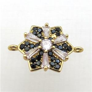 copper star connector pave zircon, gold plated, approx 14mm dia [FN10717]