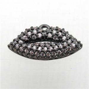 copper lip pendant pave zircon, black plated, approx 8-16mm [FN10724]