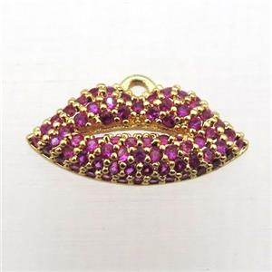 copper lip pendant pave zircon, gold plated, approx 8-16mm [FN10727]