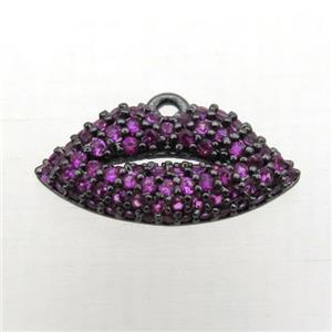 copper lip pendant pave zircon, black plated, approx 8-16mm [FN10728]