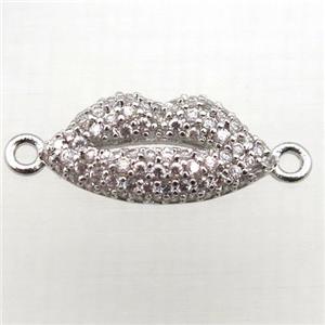 copper lip connector pave zircon, platinum plated, approx 8-16mm [FN10730]